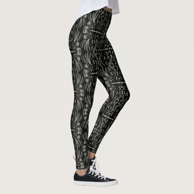 Floral Henna Mandala Black Pattern Leggings (Direita)