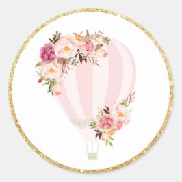 Floral Hot Air Balloon Favor Etiquetas Sticker