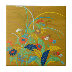 Floral Japonês Antigo com Flores Silvestres G.A. A