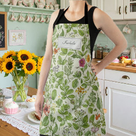 Floral Kitchen Apron, Retro Botanical Print 