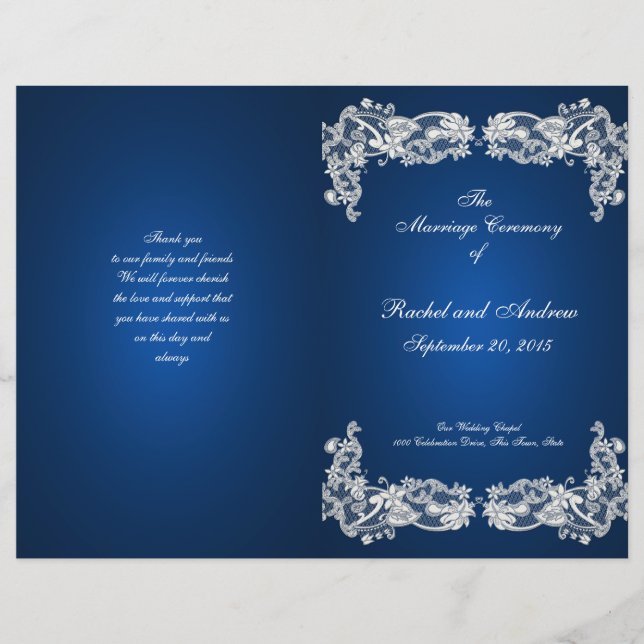 Floral Lace Sapphire Blue Wedée Program (Frente)