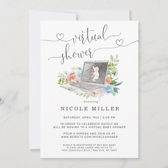 Floral Laptop | Convite Virtual de Chás de Bebê (Frente)