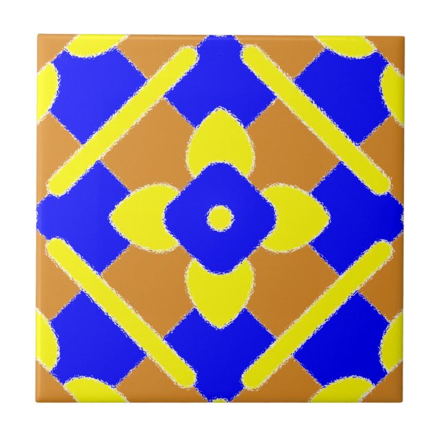 Floral Laranja Azul E Azulejo Amarelo Espanhol (Frente)