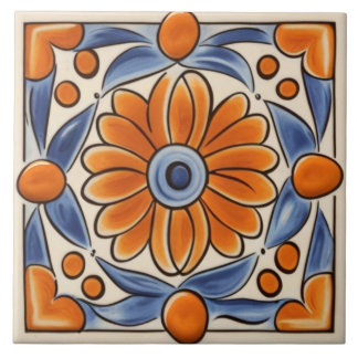 Floral Laranja Azul Flor Mediterrânica