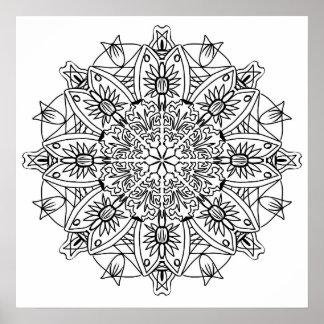 Floral Mandala Adult Coloring Poster