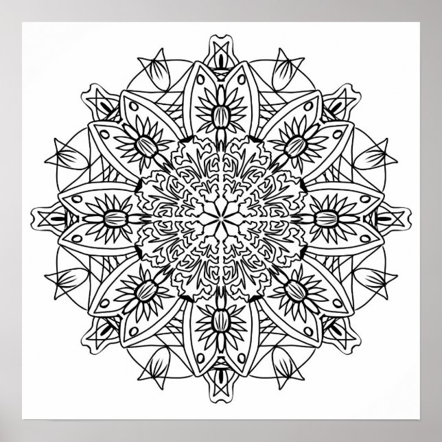 Floral Mandala Adult Coloring Poster (Frente)