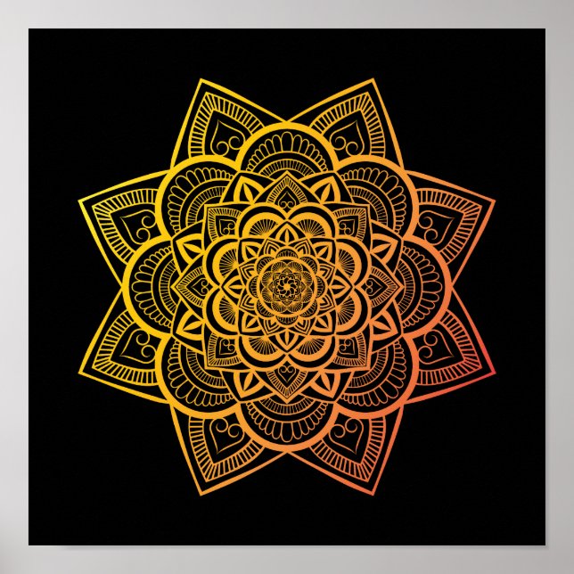 Floral Mandala Dourada Laranja Gradiente Impressão (Frente)