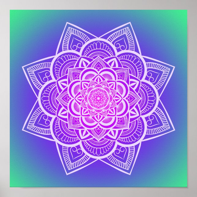 Floral Mandala Multicolor Gradient Art Impressão (Frente)