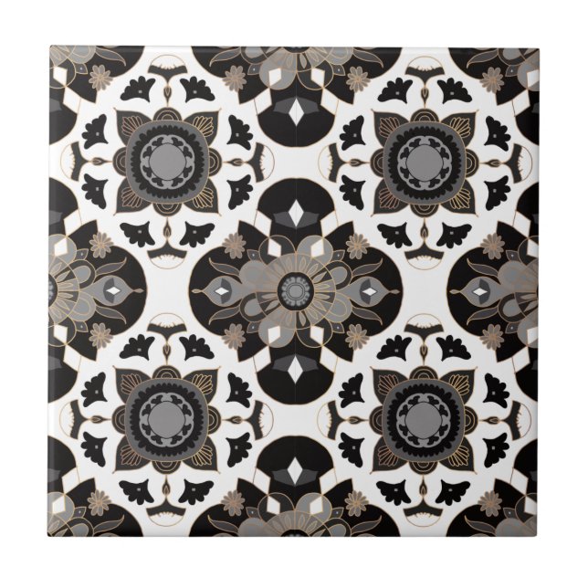 Floral Mandala Taupe Cinza Black (Frente)
