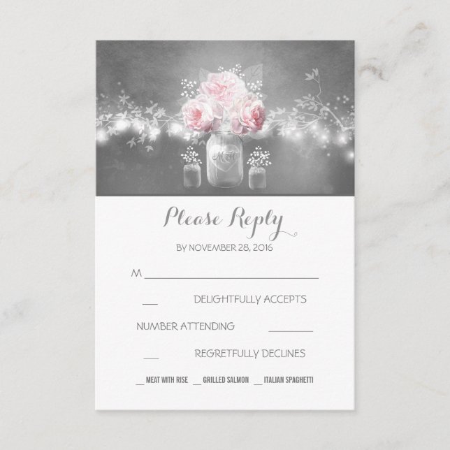 floral mason jar rustiche luzes de casamento RSVP (Frente)