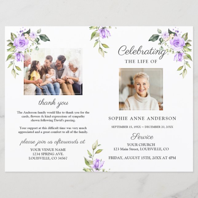 Floral Memorial Funeral Service Photo Program (Frente)