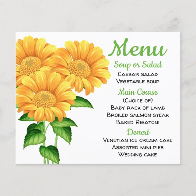 Floral Menu Amarelo Girassol Verde Flor (Frente)
