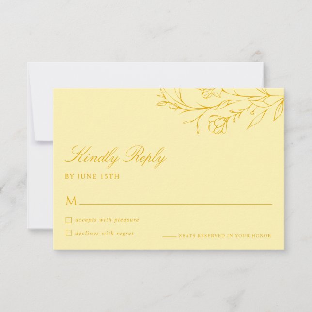 Floral Modern Butter Yellow Wedding RSVP Card (Frente)