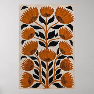 Floral Moderno de Meados do Século Impressão Retro