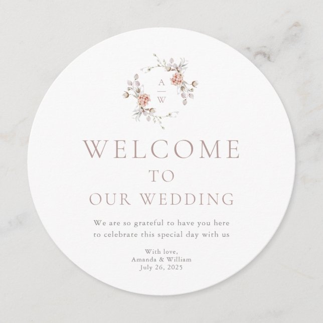 Floral Monogram Round Wedding Menu (Frente)