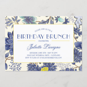 Floral Motif em Convite Amarelo e Azul