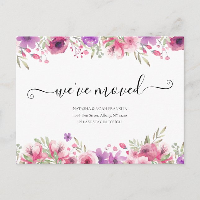Floral Mudamos de Endereço Script Anúncio de Nova  (Frente)