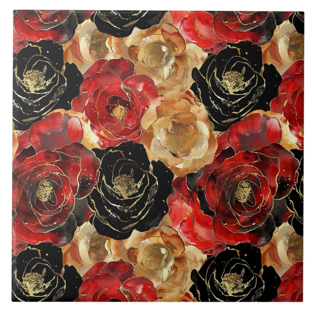 Floral Negro Dourado vermelho (Frente)