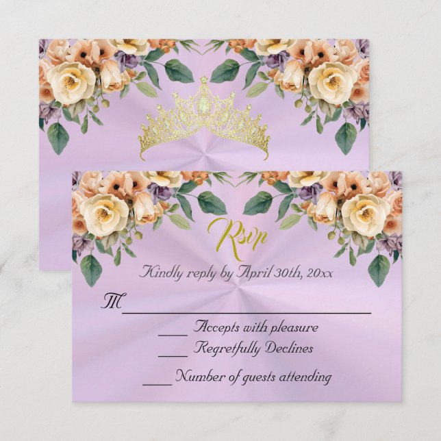 Floral on Lavender Quinceanera RSVP (Frente/Verso)