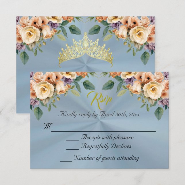 Floral on Pastel Blue Quinceanera RSVP (Frente/Verso)