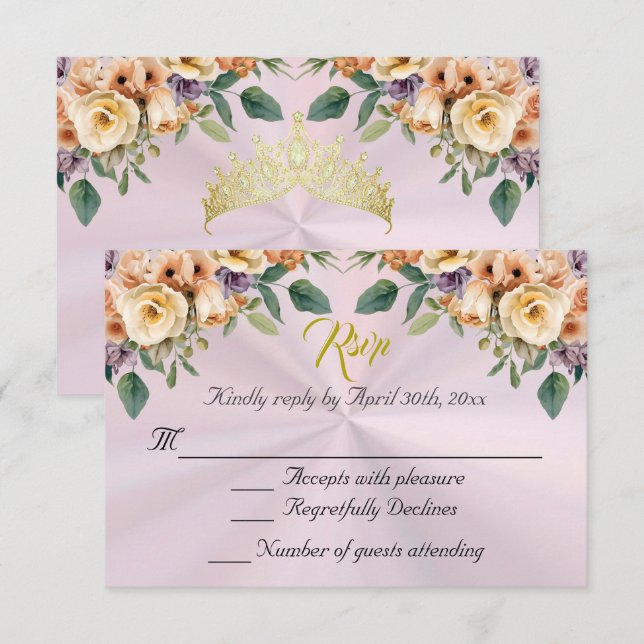 Floral on Pastel Pink Quinceanera RSVP (Frente/Verso)