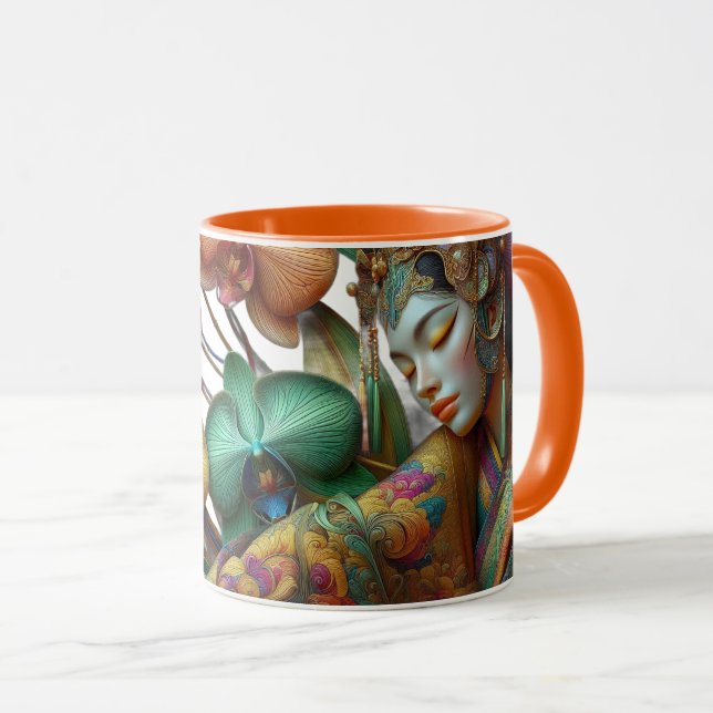 Floral, Orquídeas, Asiático, Beleza, Caneca de Caf (Frente Esquerda)
