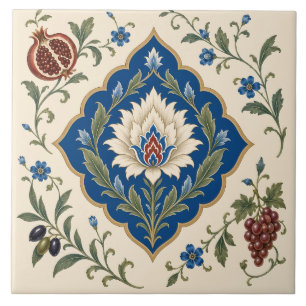 Floral Otomano Iznik Romã Botânica Azul