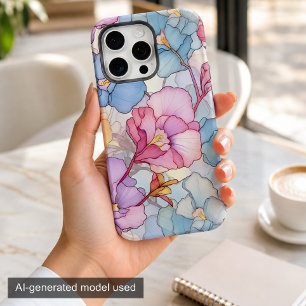 Floral Pastel em Vidro Colorido Rosa & Azul