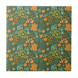 Floral pattern on a dark green background 