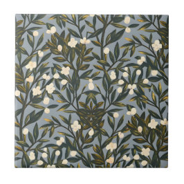 Floral pattern on  dusty blue-gray background