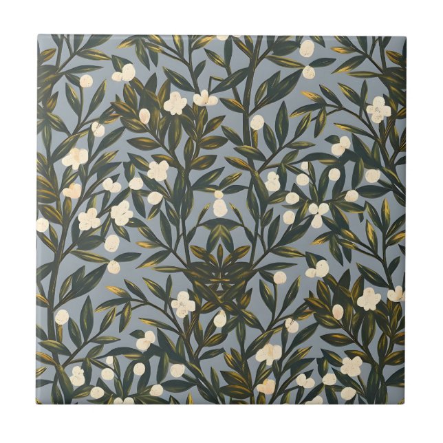 Floral pattern on  dusty blue-gray background (Frente)