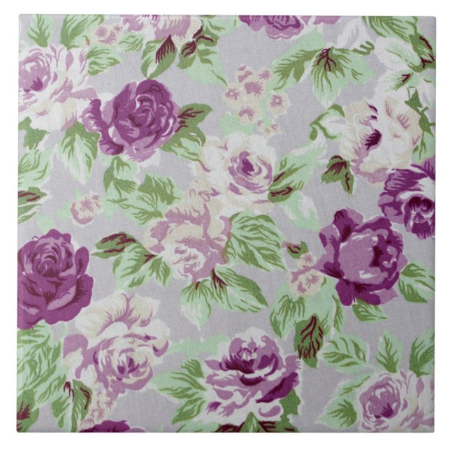 Floral Pattern Purple Flowers Green Foliage (Frente)