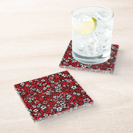 Floral Pattern White and Red Coaster