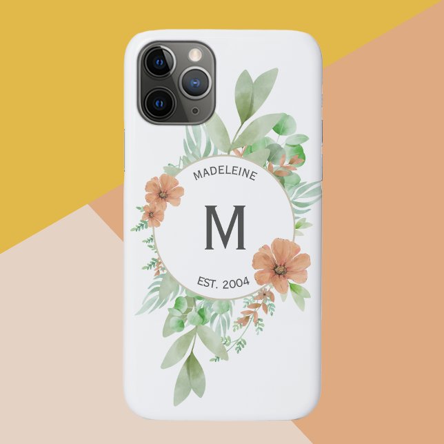 "Floral Peach" - capas de iphone personalizada Cas (Personalised phone cover with name and initials, 'floral peach' design)