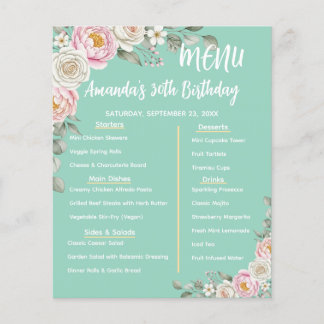 Floral Personalized Birthday Menu Program Card