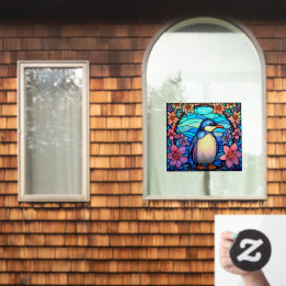 Floral Pinguim Pássaro Colorido Faux Vidro Estido