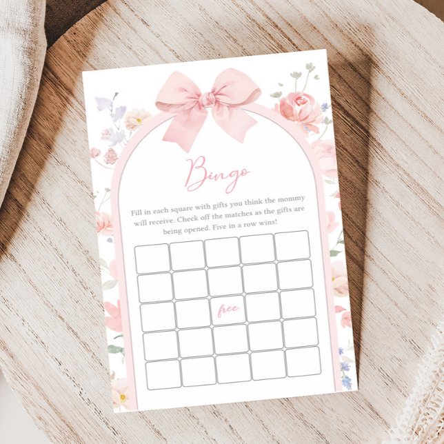 Floral Pink Bow Baby in Bloom Shower Bingo Game (Criador carregado)