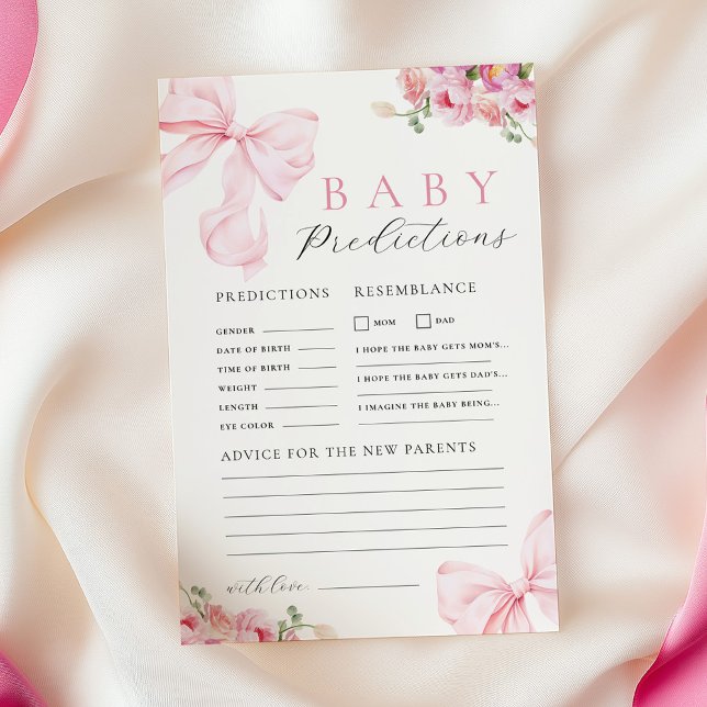 Floral Pink Bow Baby Shower Prediction Advice Game (Criador carregado)