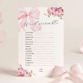 Floral Pink Bow Baby Shower Word Scramble