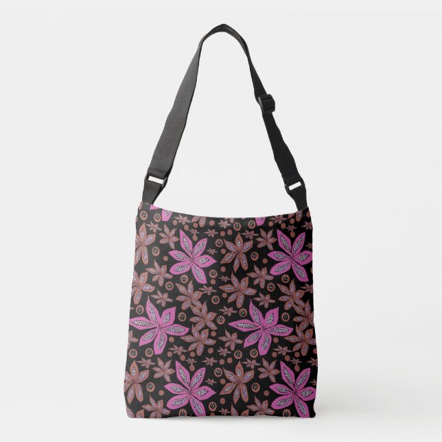 Floral Pods Brown & Fuchsia em Bolsa preto (Frente)
