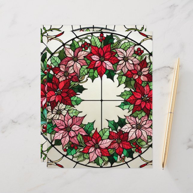 Floral Poinsettia Wreath StainGlass Scrapbook (Frente/Verso In Situ)