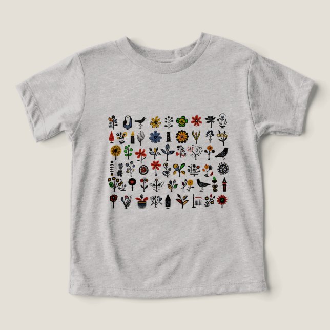 Floral popular e aves coloridas (Design frontal)