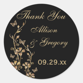 Floral preto, Dourado com adesivo de borboletas