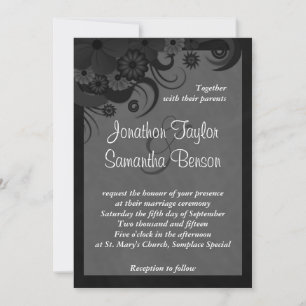 Floral Preto e Cinza 5" x 7" Convites para Casamen