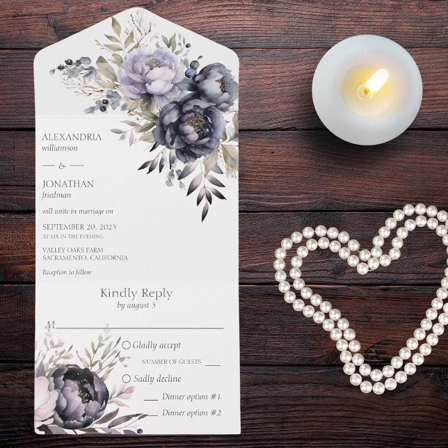 Floral Preto e Lavanda (Also available without dinner options or with QR code. )