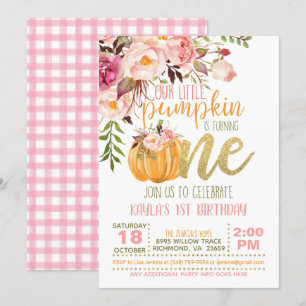 Floral Pumpkin Primeiro Convite de Aniversário - 