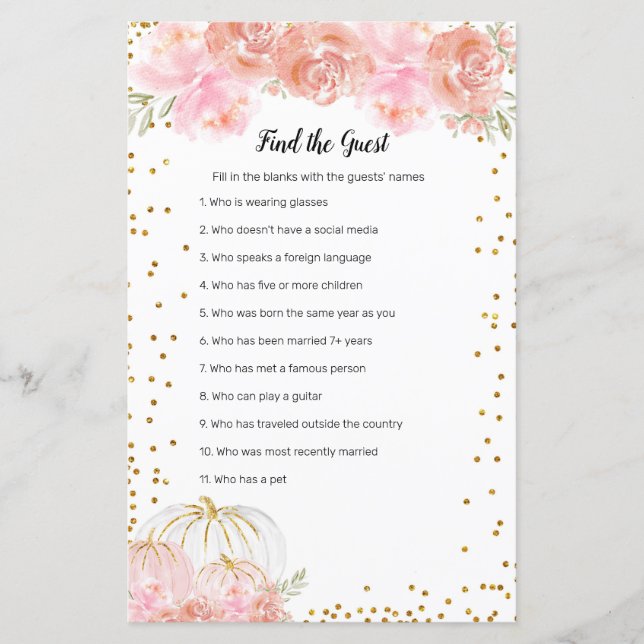 Floral Pumpkin Watercolor Encontre o Jogo Convidad (Frente)