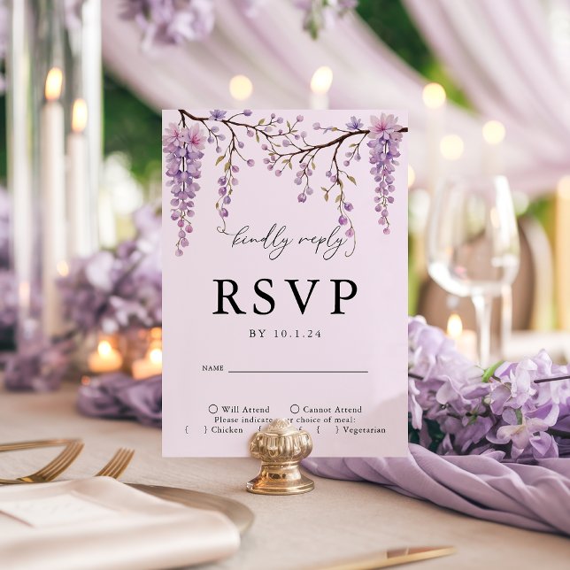 Floral Purple Wisteria Branches RSVP de Casamento (Criador carregado)