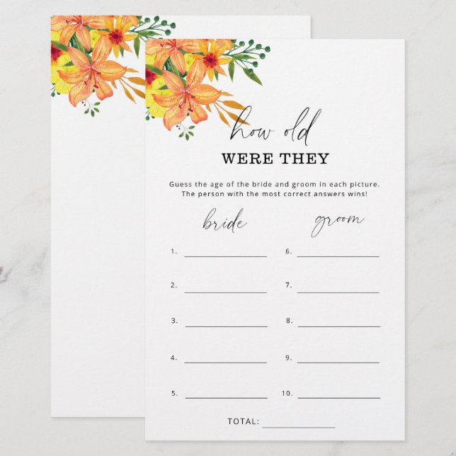 Floral Quantos anos eles tinham jogo de casamento (Frente/Verso)