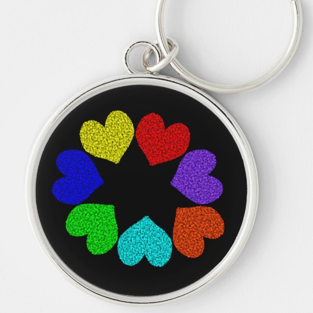 Floral Rainbow Love Hearts Chaveiro (Frente)